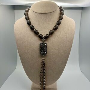 Elegant Brown Beaded Necklace with Pendant